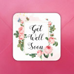 get well soon,watercolor pink vintage roses square sticker<br><div class="desc">background by freepik.com
get well soon, watercolor pink vintage roses Square Sticker, custom</div>
