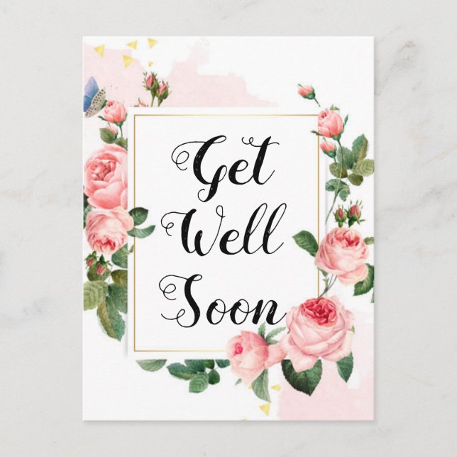 get well soon,watercolor roses background,custom postcard (Front)