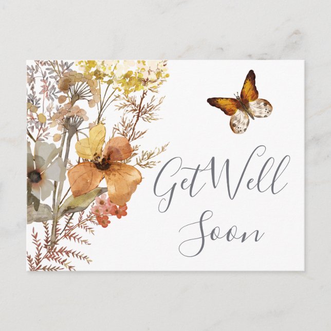 Get Well Soon Watercolor Wildflower  Postcard (Front)