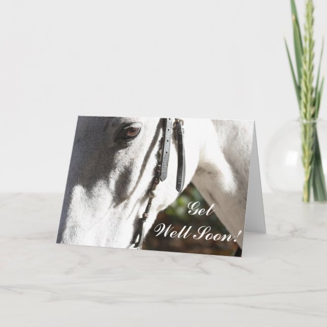 Get Well Soon White Horse Greeting Card (Front)