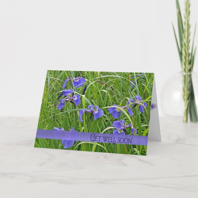 Get Well Soon wildflower iris in grass Card (Front)