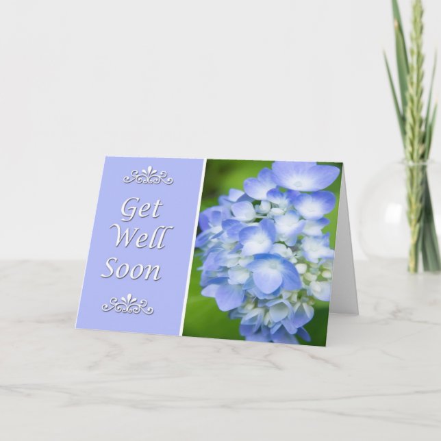 Get Well Soon With Blue Hydrangea Card (Front)