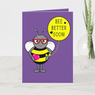 Get Well Soon with Cartoon Bee and Heart Card