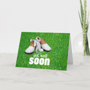 Get well soon with golf ball on green for golfer  card