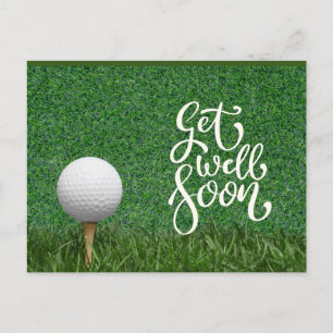 Get well soon with golf ball on green for golfer  postcard
