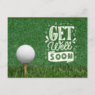 Get well soon with golf ball on green for golfer postcard