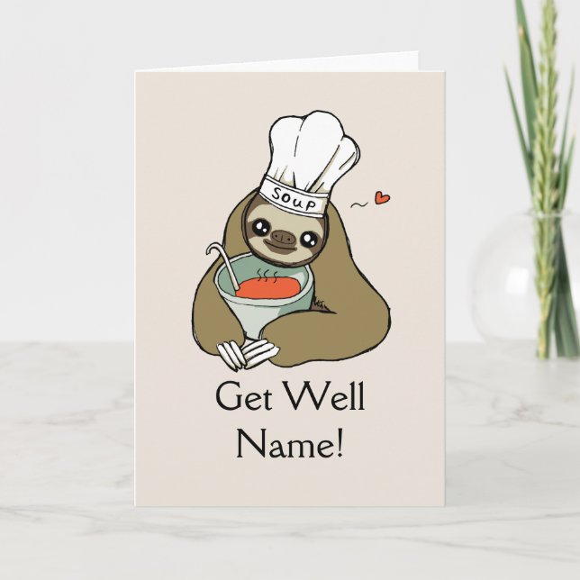 Get Well Soup Sloth Card Personalised Template (Front)