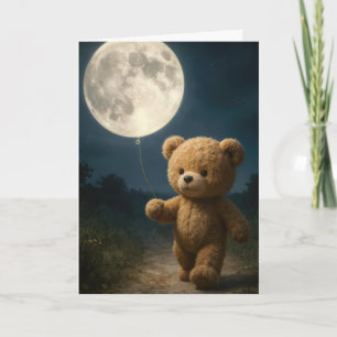 Get Well Teddy Bear With Moon Balloon Card