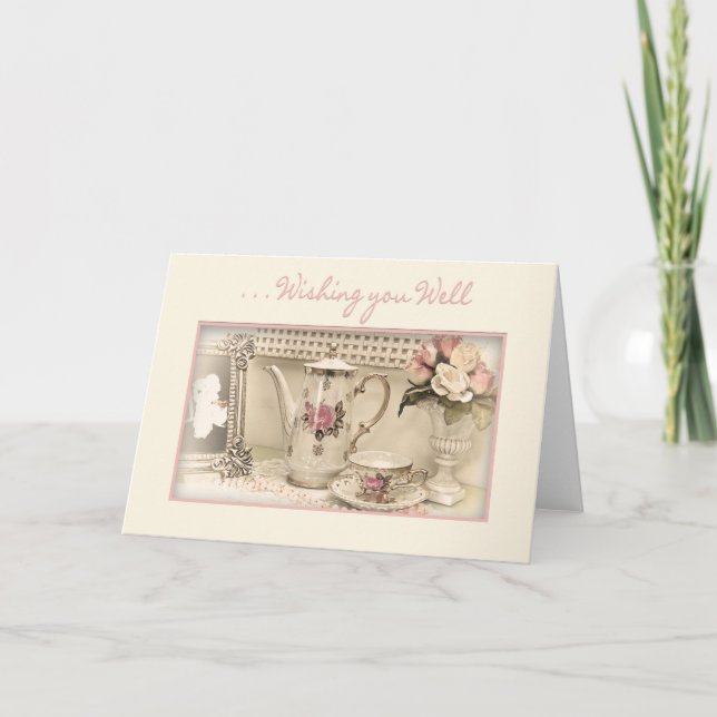 GET WELL - Vintage Tea Set Card (Front)