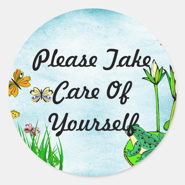 Get Well Water Pond, Butterflies, Frogs Classic Round Sticker (Front)