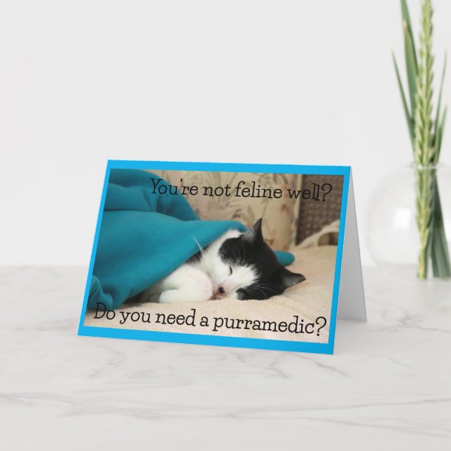 Get Well Wishes from Black and White Cat Card (Front)