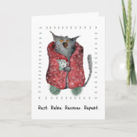Get Well Wishes Whimsical Cozy Cat Illustration