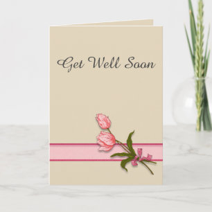Get Well Wishes with Pink Tulips and Ribbon Card