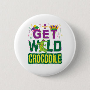 Get Wild Crocodile Mardi Gras Alligator 2 Inch Round Button