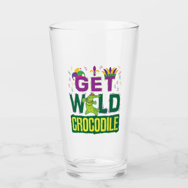 Get Wild Crocodile Mardi Gras Alligator Glass (Front)