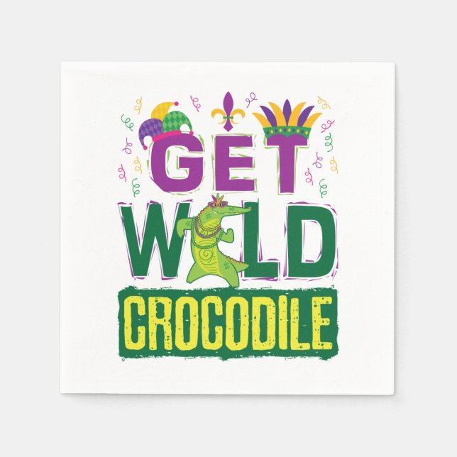 Get Wild Crocodile Mardi Gras Alligator Napkin (Front)