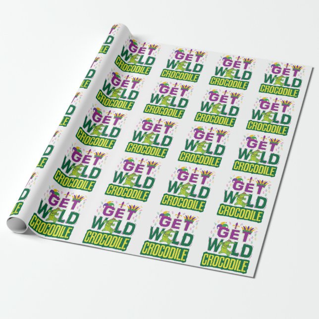 Get Wild Crocodile Mardi Gras Alligator Wrapping Paper (Unrolled)
