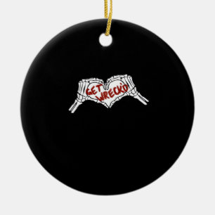 Get Wrecked Skeleton Hand Heart Classic Ceramic Ornament