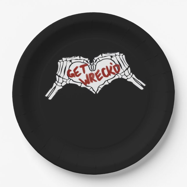 Get Wrecked Skeleton Hand Heart Classic Paper Plate (Front)