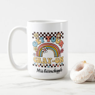Get your cray-on groovy rainbow teacher gift coffee mug