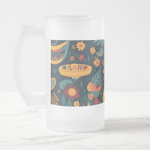 Get Your Fiesta On with Trendy CincoDeMayo Pattern Frosted Glass Beer Mug