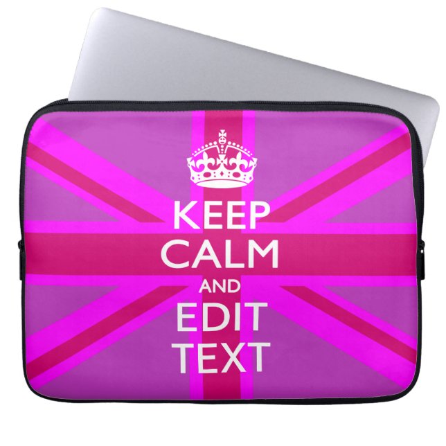 Get Your Keep Calm Text on Fuchsia Union Jack Laptop Sleeve (Front)