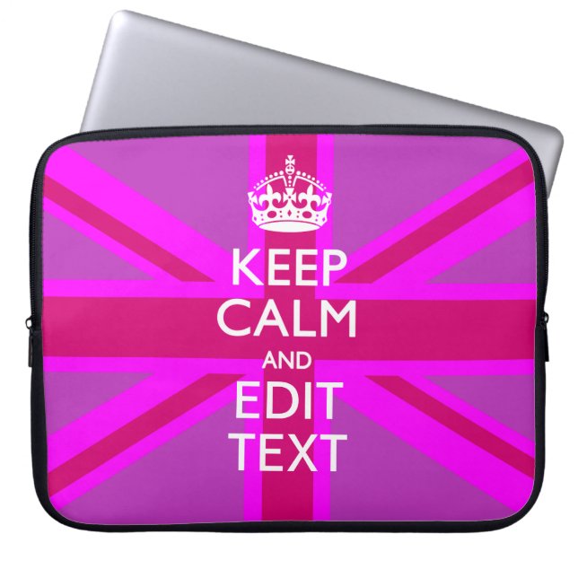 Get Your Keep Calm Text on Fuchsia Union Jack Laptop Sleeve (Front)