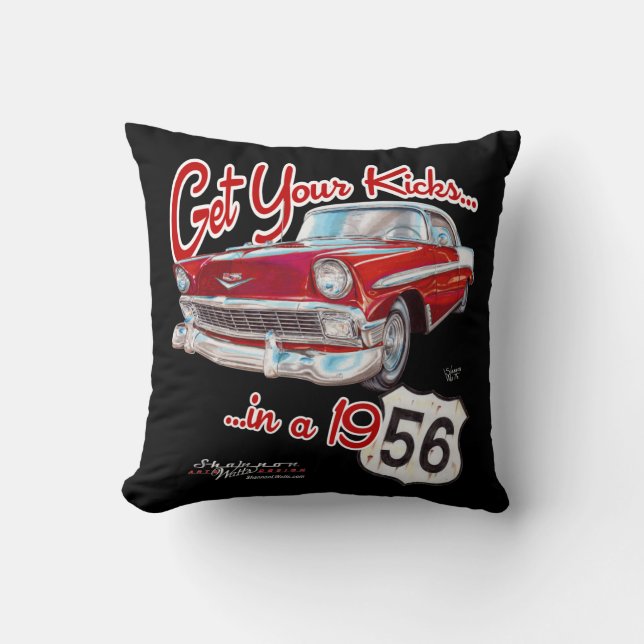Get Your Kicks in a 56 Throw Pillow (Front)