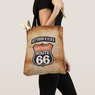 Get Your Kicks on Route 66 Tan Orange Black Tote Bag