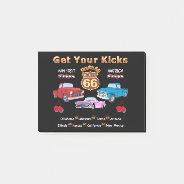 Get your kicks. Route 66 t-shirts and gifts Post-i Post-it Notes (Front)