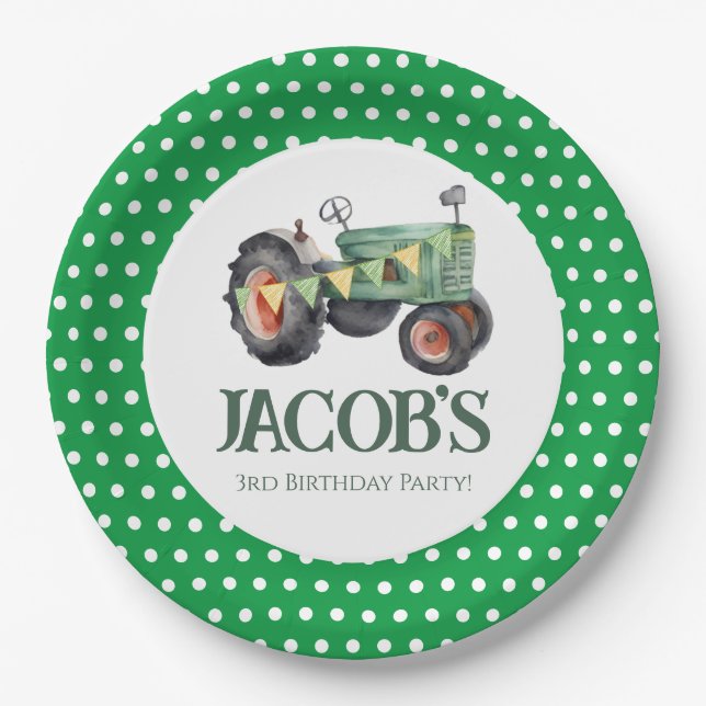 Get Your Tractor 3rd Birthday  Paper Plate (Front)