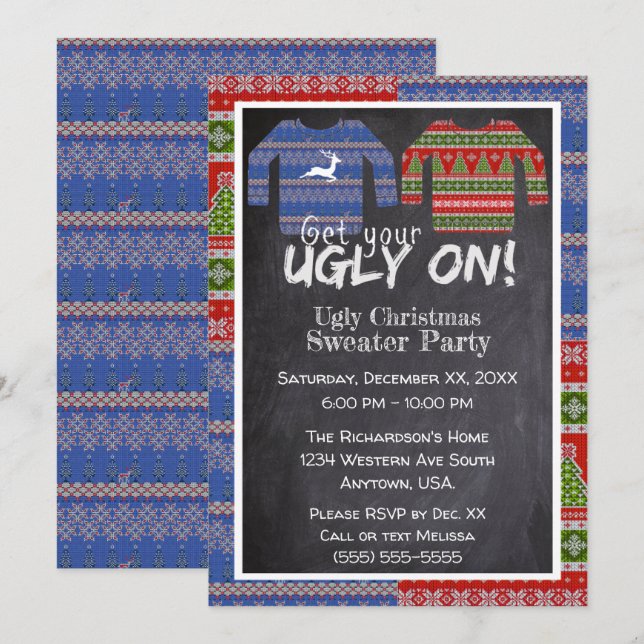 Get Your Ugly On Knit Christmas Sweater Party Invitation (Front/Back)