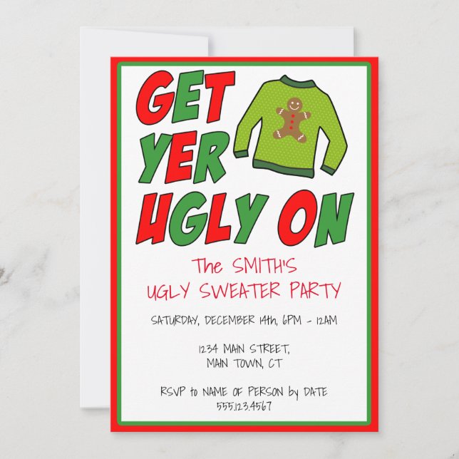 Get Your Ugly On Ugly Sweater Christmas Invitation (Front)