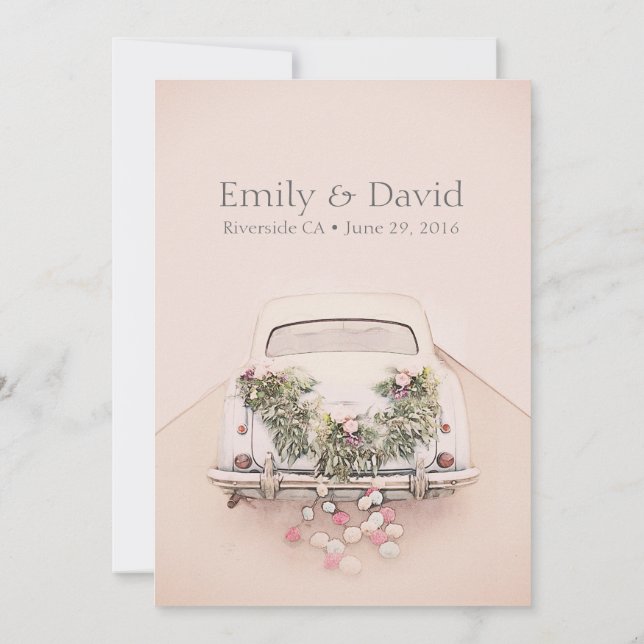 Getaway Car Wedding Romantic Blush Pink Invitation (Back)