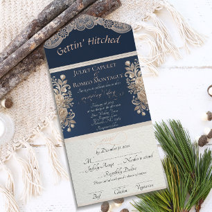 Gettin' Hitched Ribbon & Lace - Blue All In One Invitation