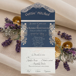 Gettin' Hitched Ribbon & Lace - Blue All In One Invitation