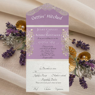 Gettin' Hitched Ribbon & Lace - Lavender All In One Invitation