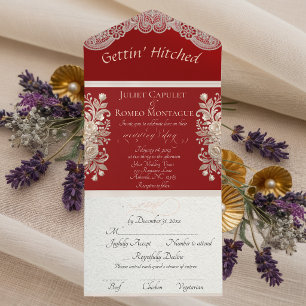 Gettin' Hitched Ribbon & Lace - Red All In One Invitation