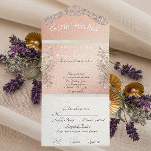 Gettin' Hitched Ribbon & Lace - Rose Gold All In One Invitation