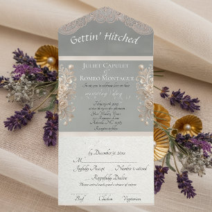Gettin' Hitched Ribbon & Lace - Sage All In One Invitation