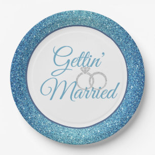 Gettin' Married Blue Glitter 9" Paper Plates