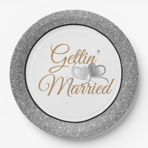 Gettin' Married Silver Glitter 9" Paper Plates
