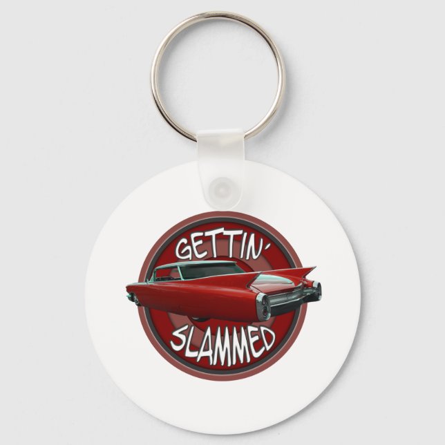 gettin slammed 1960 Cadillac Rollin red lowrider Keychain (Front)