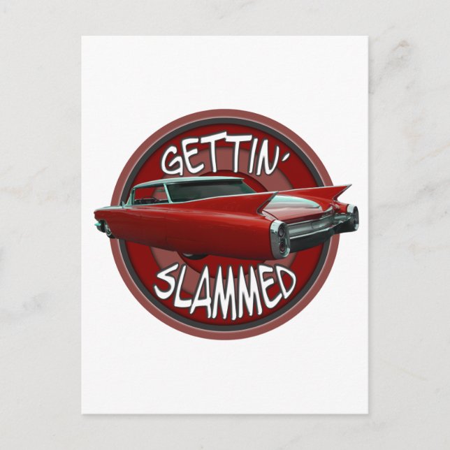 gettin slammed 1960 Cadillac Rollin red lowrider Postcard (Front)