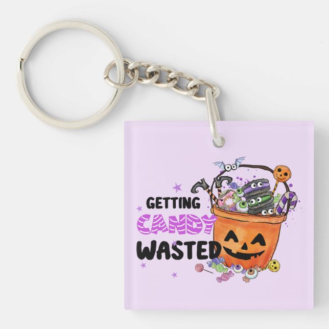 Getting Candy Wasted – Jack-o'-Lantern Basket Keychain (Front)