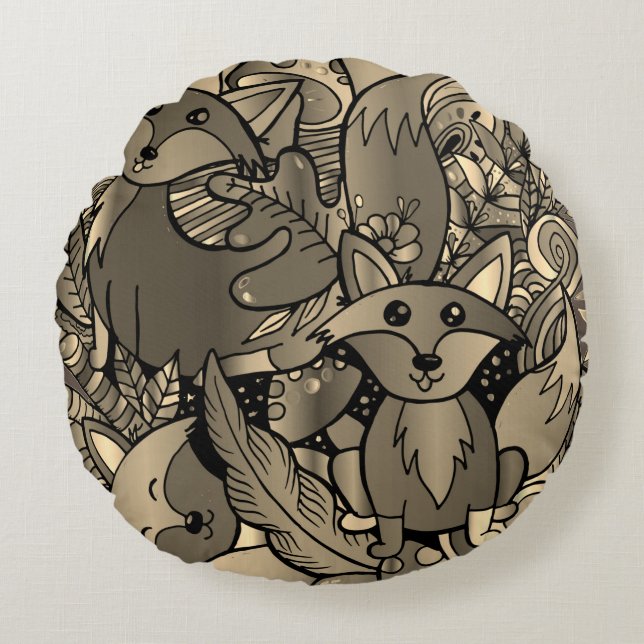 Getting Foxy Sepia Tone Round Pillow (Front)