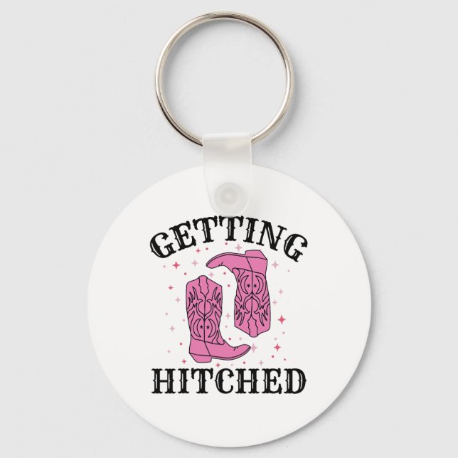 Getting Hitched Bride Groom Wedding Bachelorette P Keychain (Front)