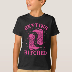 Getting Hitched Bride Groom Western Wedding Bachel T-Shirt