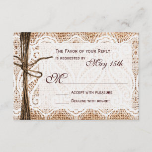 Getting Hitched Burlap Print Wedding RSVP Cards