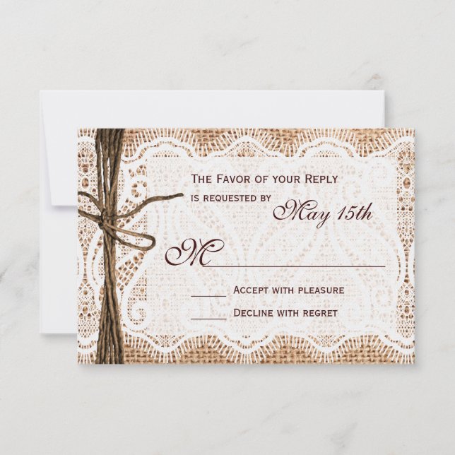 Getting Hitched Burlap Print Wedding RSVP Cards (Front)